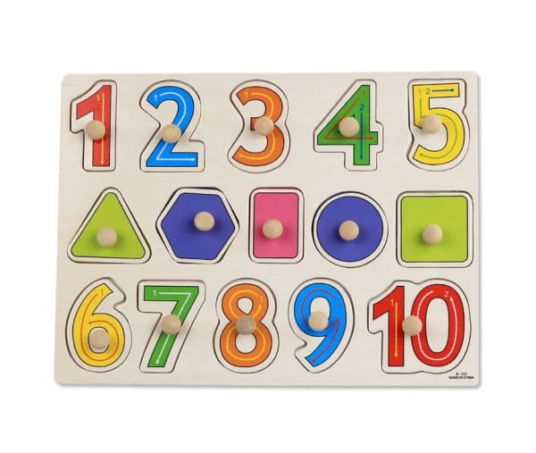 Peg Knob Puzzle - Numbers and Geometry Shapes