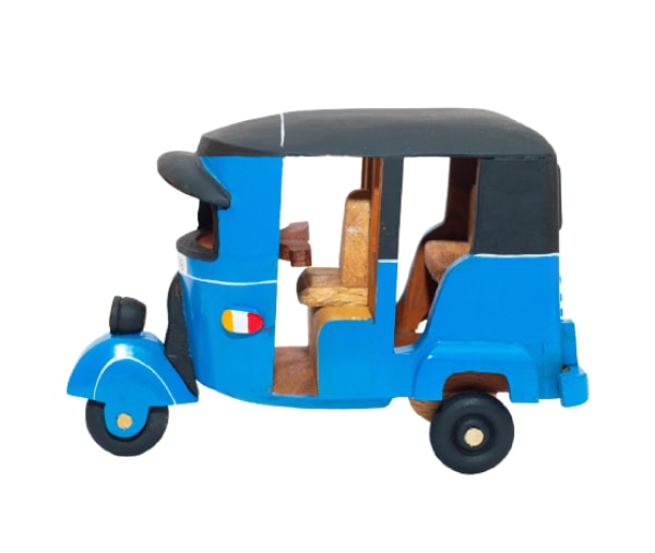 Sri Lankan Handmade Wooden Tuk Tuk - Wooden - Large Blue