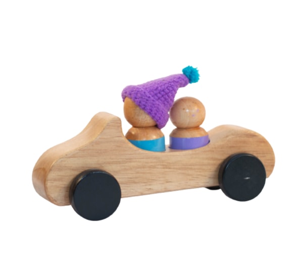 Peg People in a Car - Handmade Wooden Toy