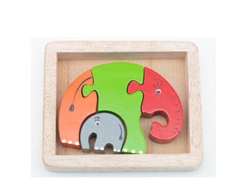 Elphant Puzzle - 4 Pieces Toddler Version - Orange - Green