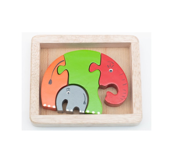 Elphant Puzzle - 4 Pieces Toddler Version - Orange - Green