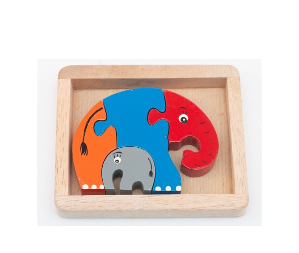 Elphant Puzzle - 4 Pieces Toddler Version - Red - Blue